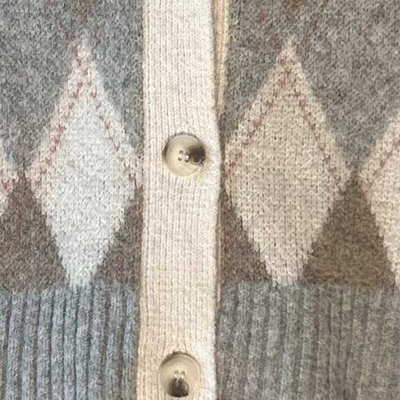 Rachel Zoe SZM Argyle button front boxy cardigan Classic Preppy Academia Office - Picture 6 of 10